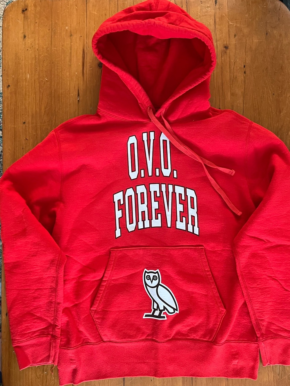 OVO Forever Drake October’s Very Own Owl Logo Red Hoodie Size Large